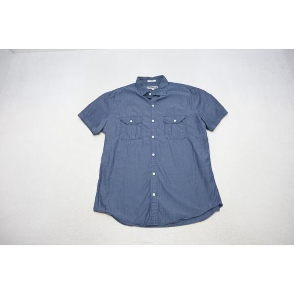 Express Dress Shirt Fitted Blue Military Button Up Short Sleeve Mens Sz Large - Picture 5 of 11